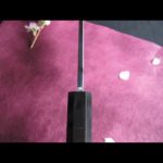 源泉正（松尾刃物）白紙2号、本焼、桜花鏡面、鎌形薄刃包丁、背